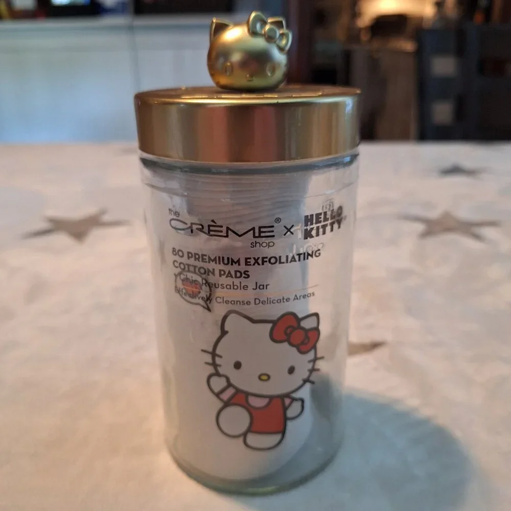 New! Hello Kitty x The Crème Shop Large Gold Reusable Jar Sanrio Makeup Bathroom - Picture 1 of 7